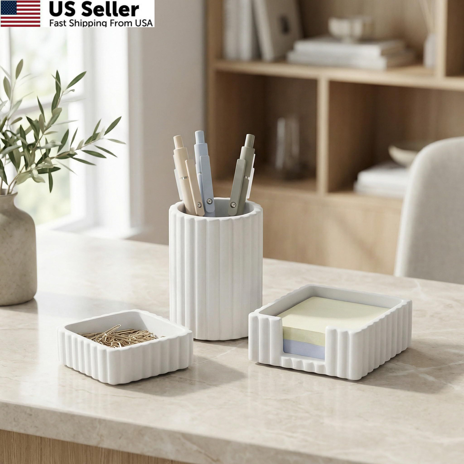 KIBAGA Modern Aesthetic Desk Accessories Set of 3 – Stylish Concrete Gray