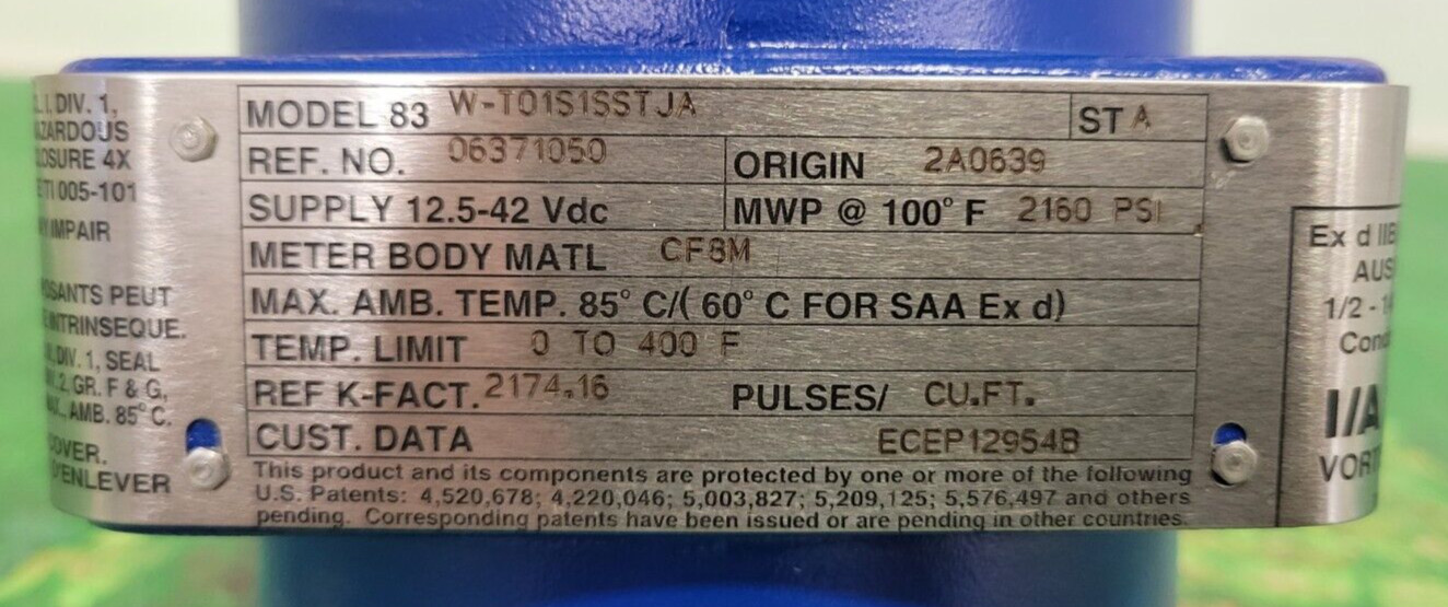 ⚡FOXBORO I/A SERIES, 83 VORTEX 1″ FLOWMETER PESSCO IS OFFERING 1 G092923-3 🗽