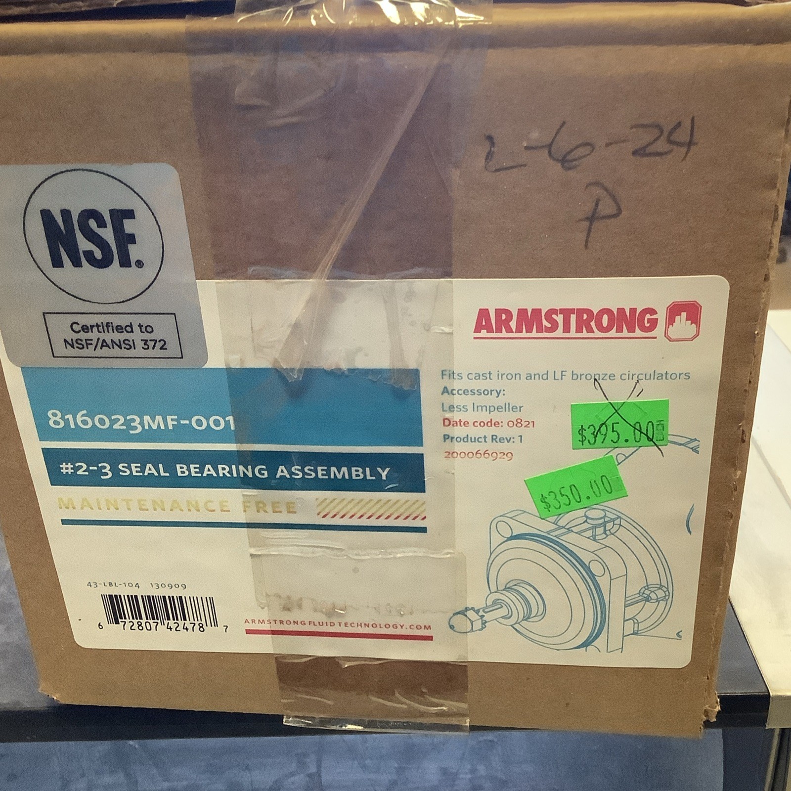 Armstrong Pumps 816023MF-001, #2-3 Seal Bearing Assembly, Factory Sealed