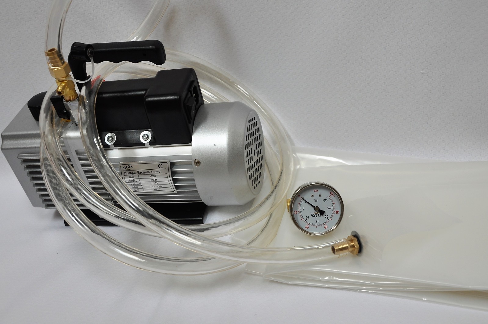 Vacuum Pump +Bagging Hardware Starter Kit:6CFM Poly Bag Gauge Hose chuck ADAPTER
