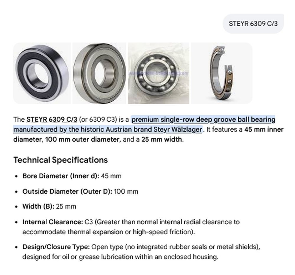 1 NEW STEYR 6309 C/3 45X100X25 RADIAL DEEP GROOVE BALL BEARING NIB *MAKE OFFER*