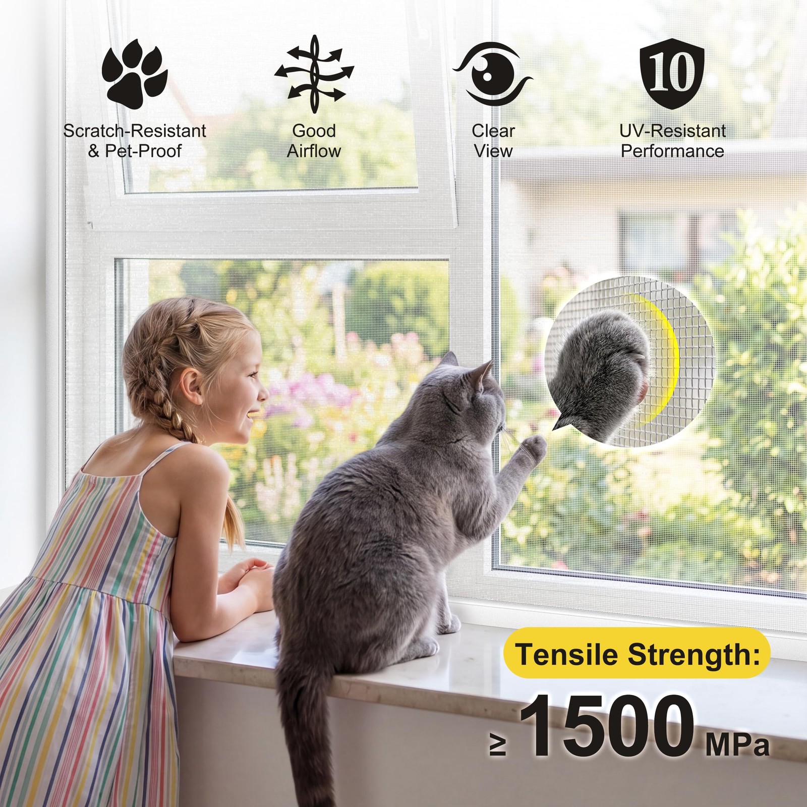 fowong 304 Stainless Steel Mesh Window Screen Roll 35IN x 10FT, Silver