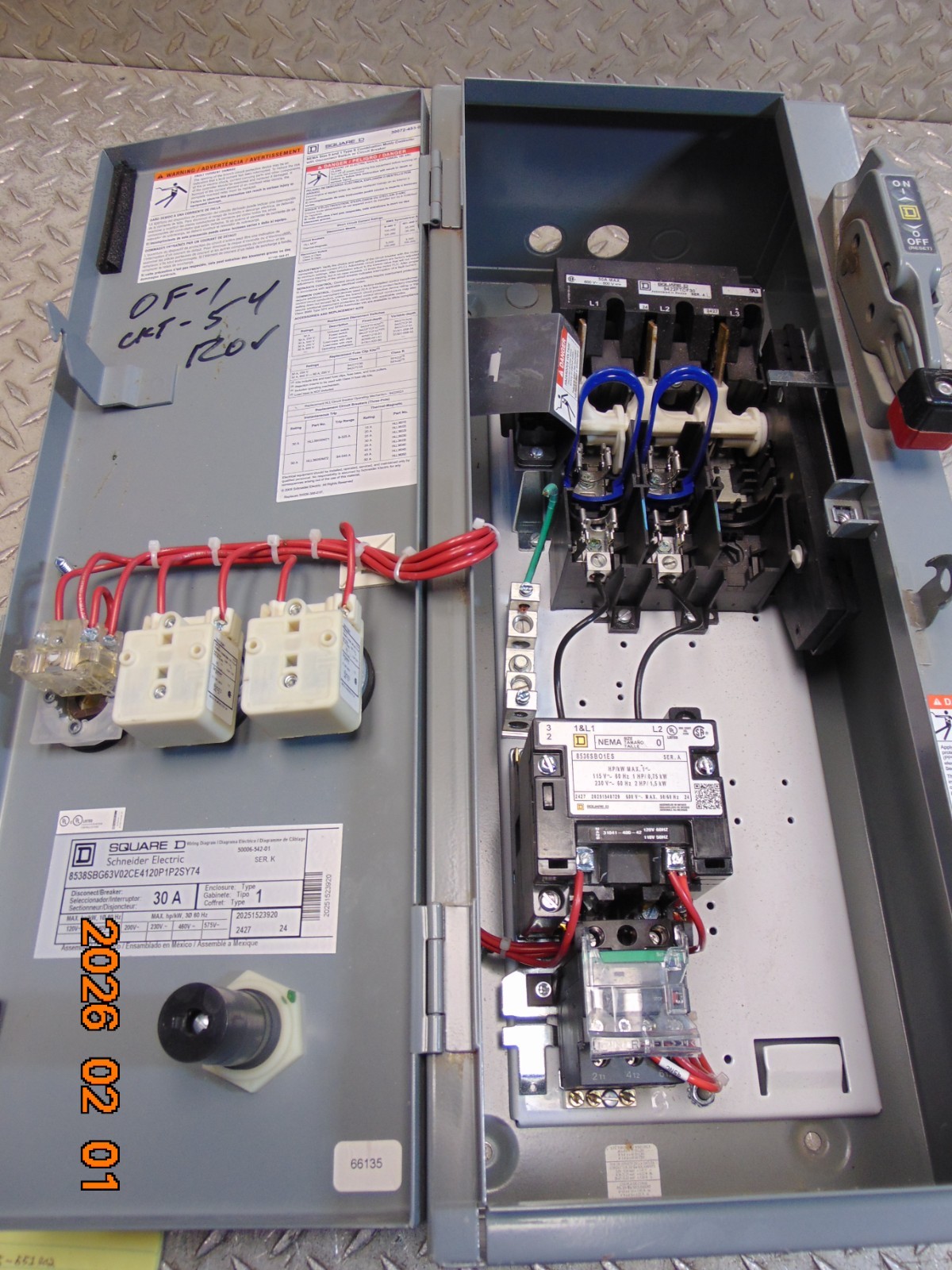 SQUARE D 8538SBG63V02CE4120P1P2SY74 SER K 30A 30 AMP MOTOR STARTER DISCONNECT