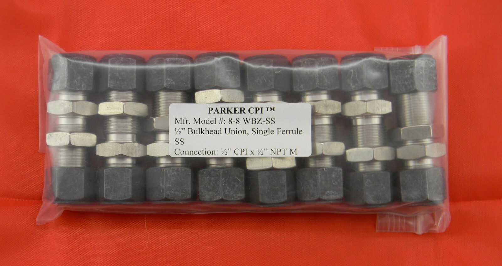 Parker 8-8-WBZ-SS 316 Bulkhead Union 1/2″ (8 Lot)
