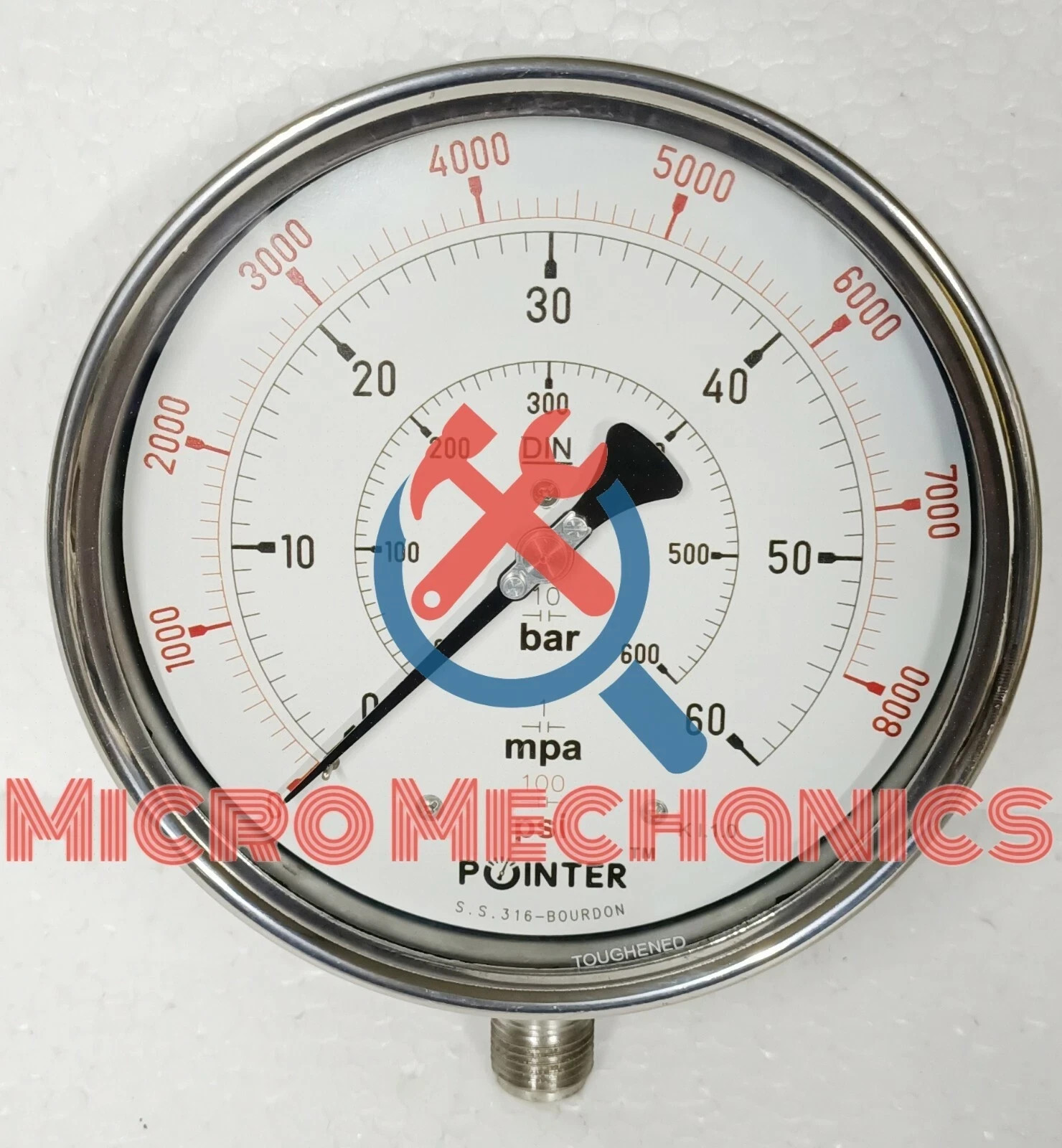 Diesel Injector Nozzle Tester Pressure Gauge Triple Scale 8000PSi 600 Bar 60 MPA