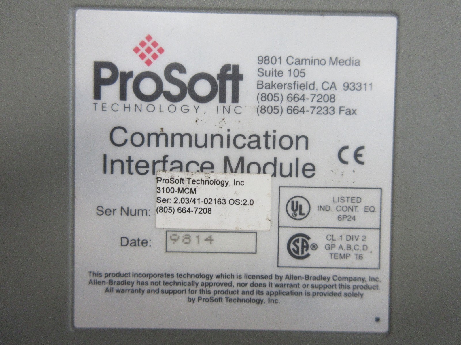 PROSOFT TECHNOLOGY 3100-MCM USED COMMUNICATION INTERFACE MODULE 3100MCM