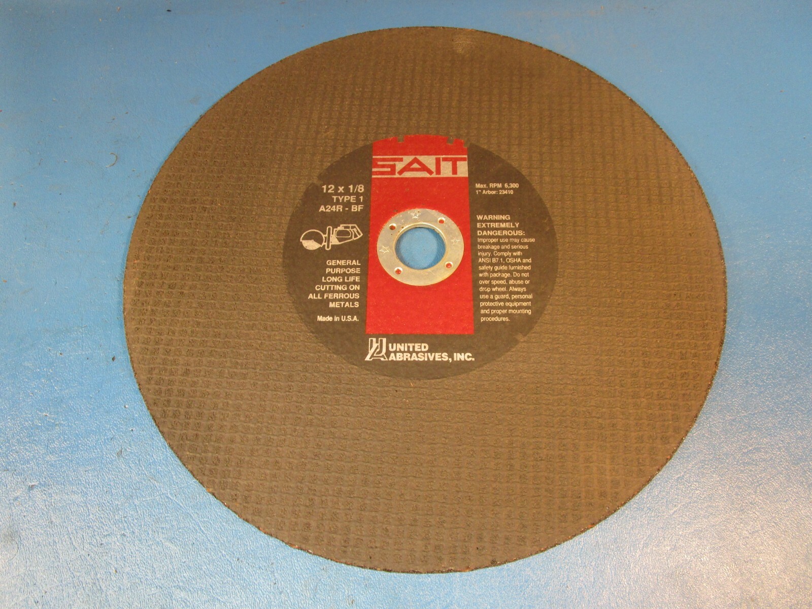 LOT OF 8 United Abrasives 23410, SAIT Wheel, 12″ x 1/8″ x 1, A24R Metal, A24R-BF