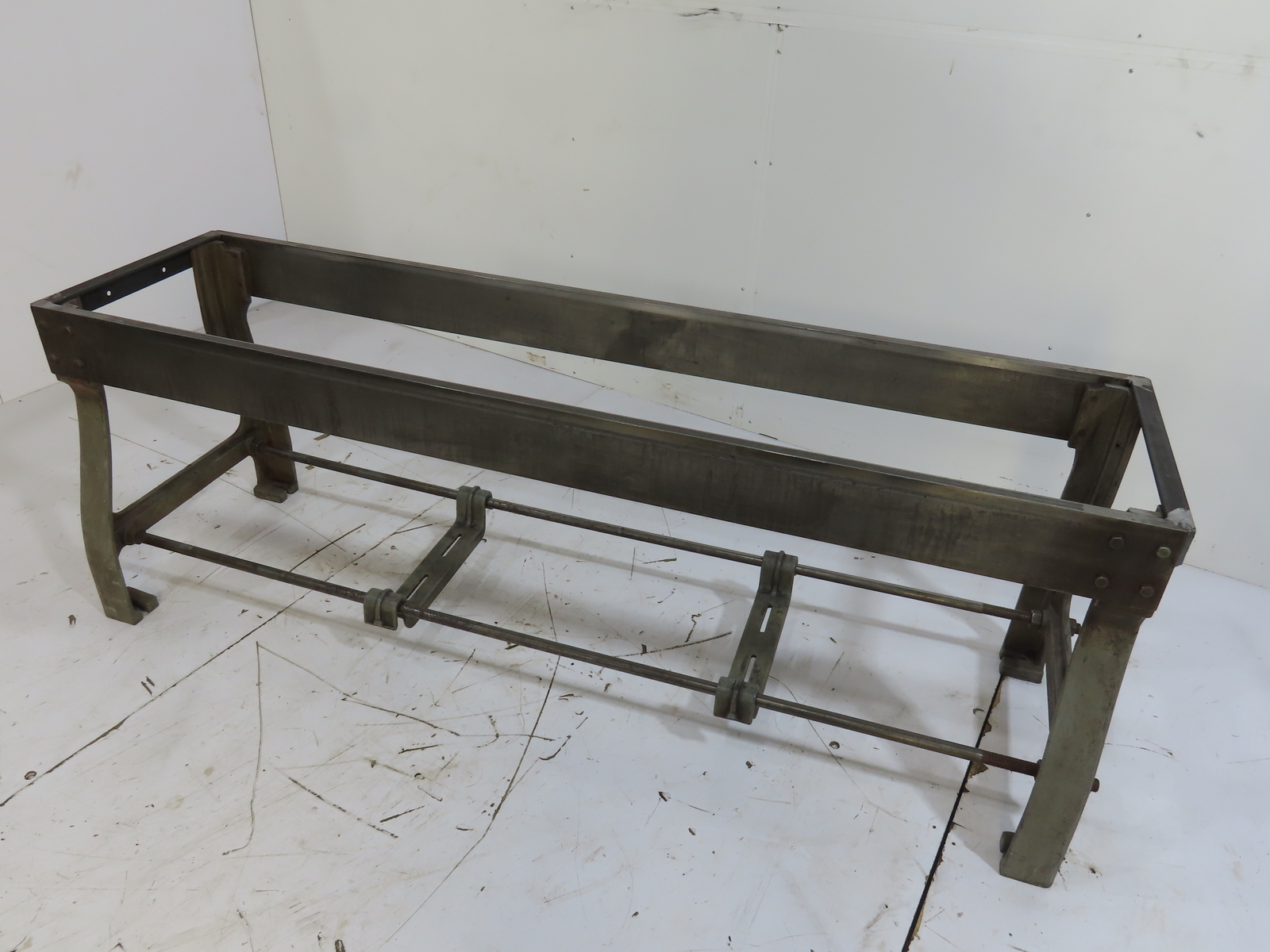 American S.B. Mach Co. Industrial Machine Table Cast Iron Stand Legs Base 7FT L