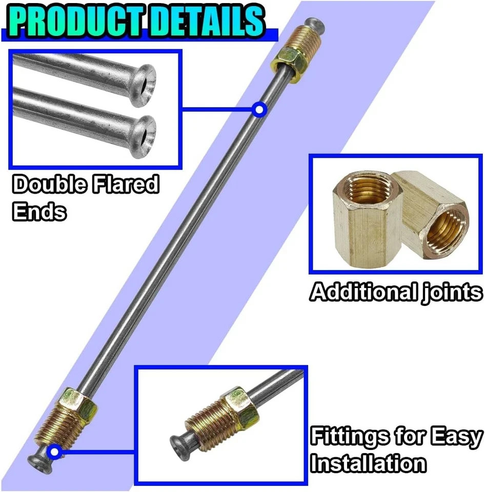 3PCS 3/16″ Brake Line Kit with Fittings, Flexible 6″ Long Stainless Steel Brake