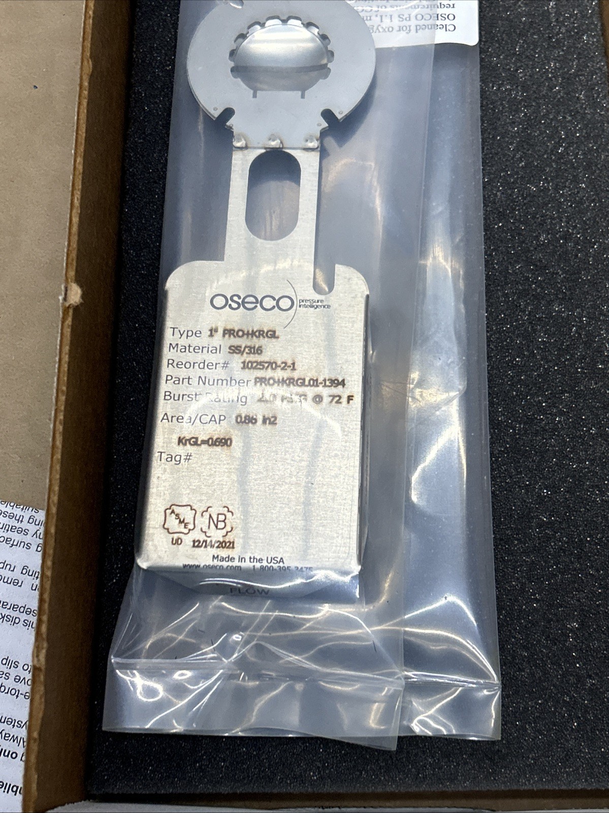 (2) Oseco PRO+KRGL 01-1394 316 SS/Precision Reverse Operating Rupture Discs NIB