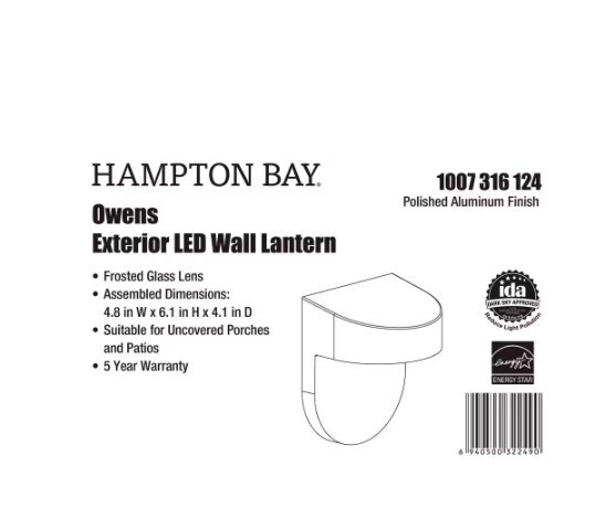 H B Owens Modern 1-Light Polished Aluminum Integrated LED Outdoor Wall Sconce