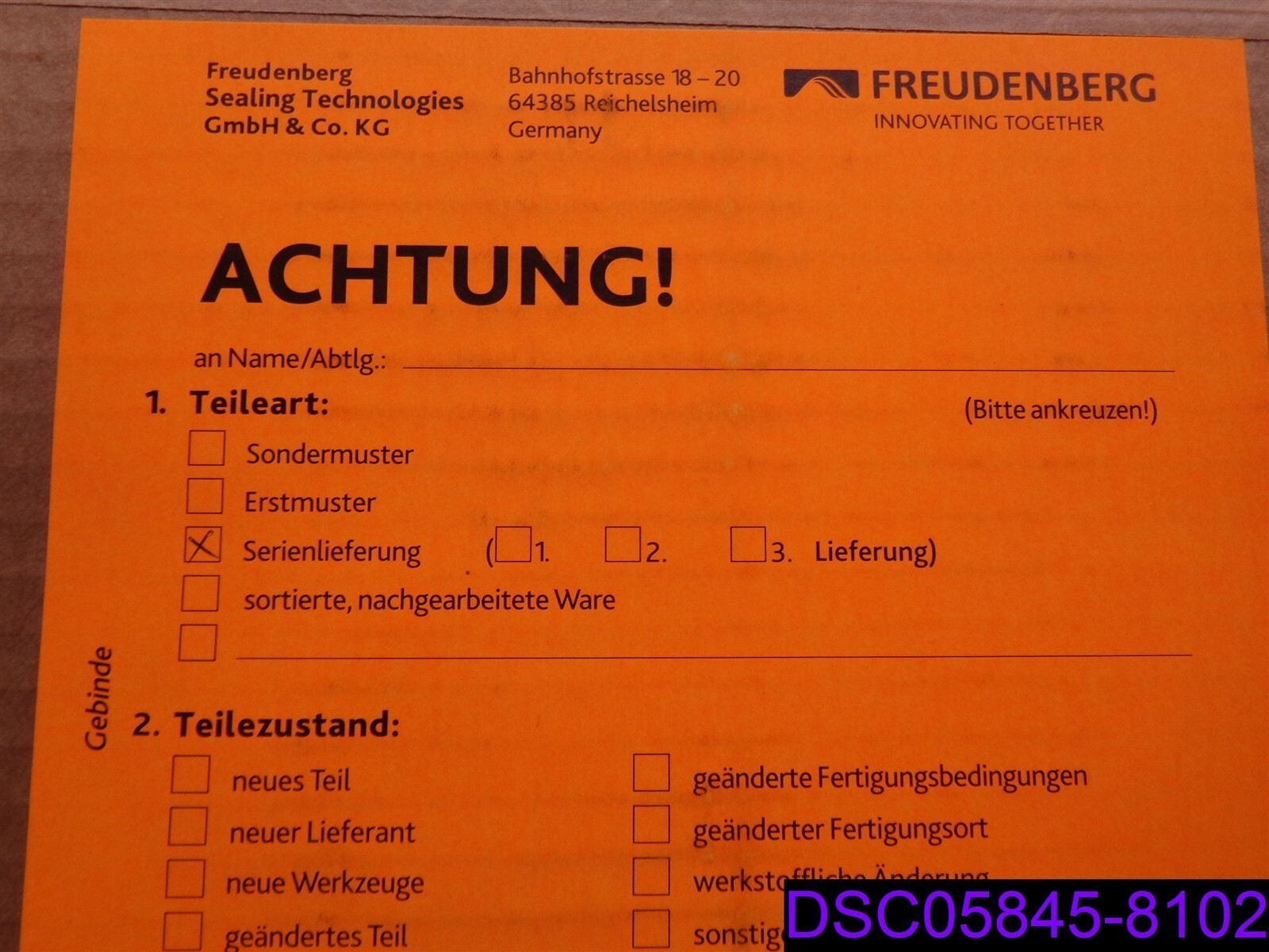 Qty = 2,000 (8 Boxes x 250): Freudenberg Special Sealing Moulded Diaphragm