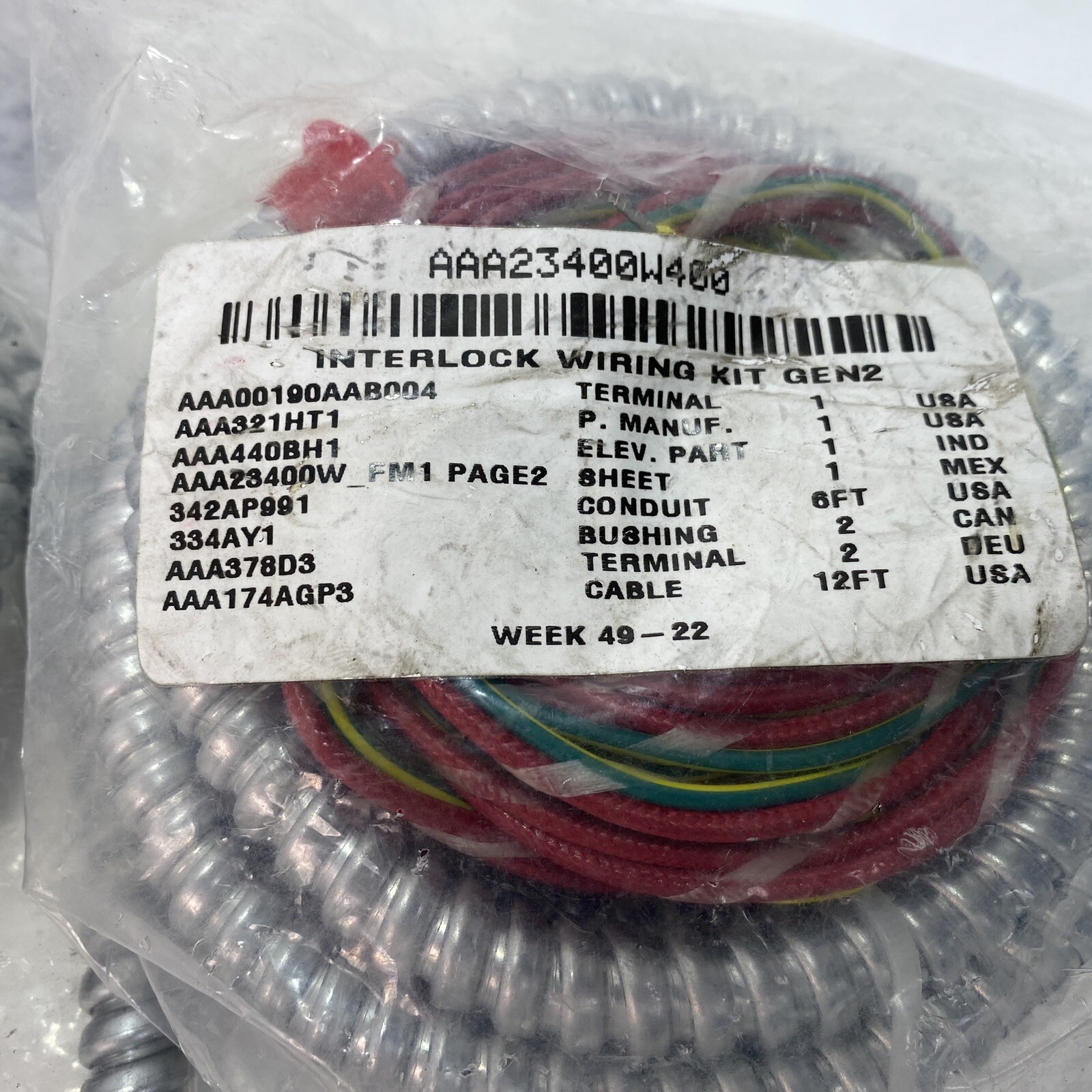 Lot of 2 – Otis Elevator AAA23400W400 GEN2 Interlock Wiring Kit