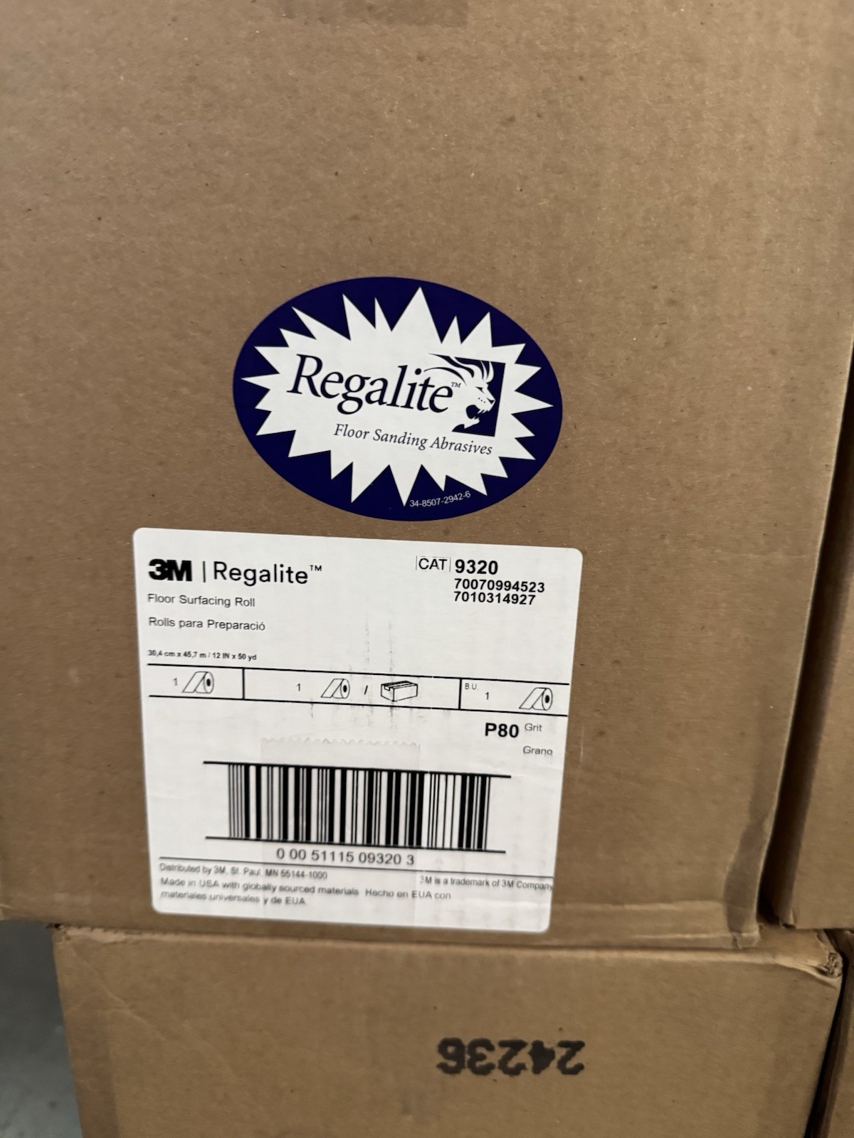 3M Regalite Floor Surfacing Rolls 09320, 12 in x 50 yd, 752I, P80 G (Case of 1)