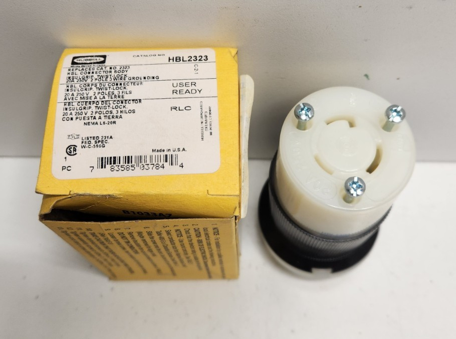 NEW IN BOX! HUBBELL 20A 250V 2-POLE 3-WIRE TWIST-LOCK CONNECTOR BODY HBL2323