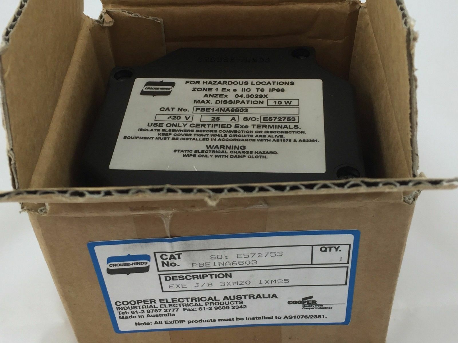 Crouse-Hinds Junction Box Outlet J/B EX E 3XM20 1XM25 26A 420V 10W PBE1NA6803