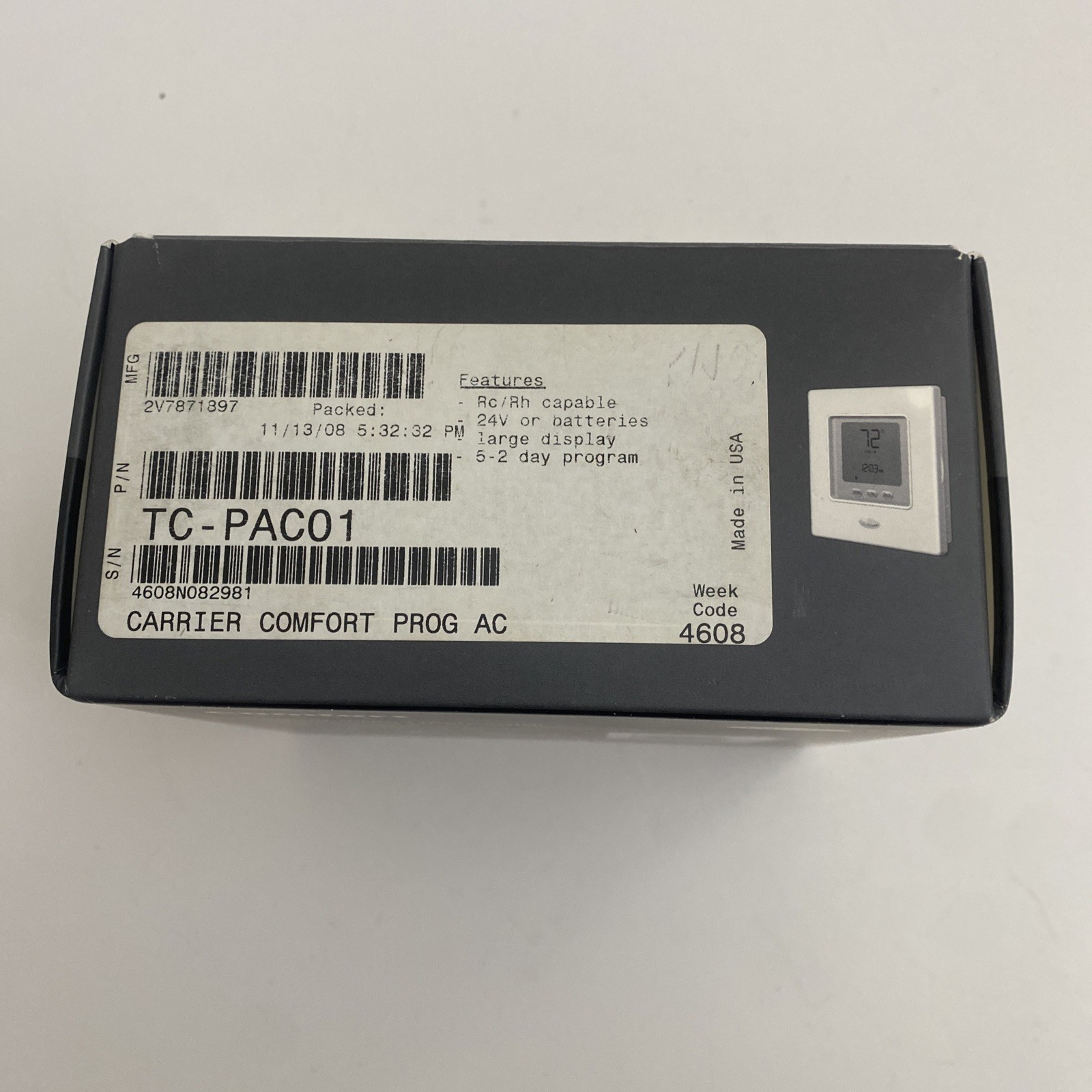 Carrier TC-PAC01-A Comfort Programmable Touch-N-Go Thermostat