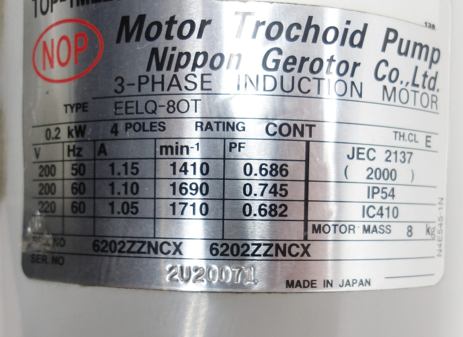 NEW NIPPON TOP-1ME200-IP54-13MA MOTOR TROCHOID PUMP EELQ-8OT TOP-13MA *READ*