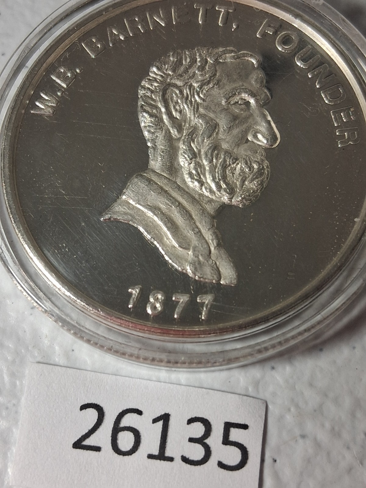 .999 Silver Silver 1 oz Round Barnett Bank W.B. Barnett Founder 1877 bb9
