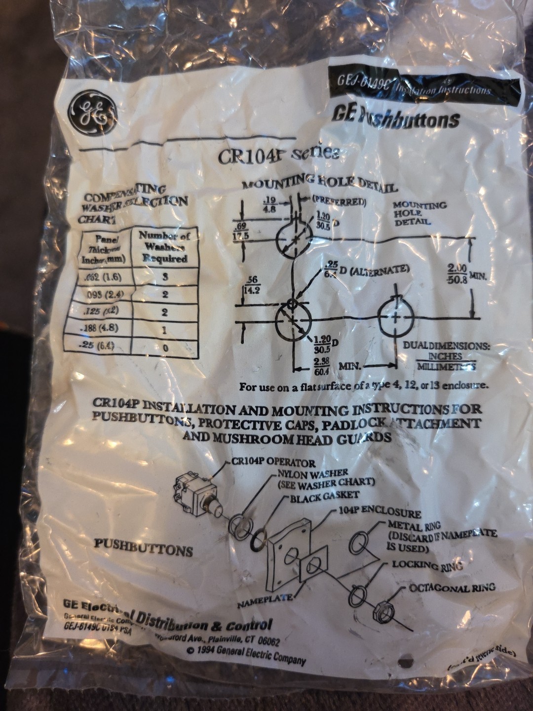 General Electric CR104PBL11M3S8 Illuminated Push Button. New In Box