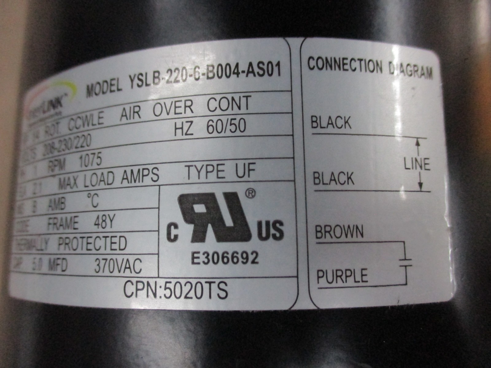 YSLB-220-6-B004-AS01 INTERLINK ELECTRIC MOTOR 1/4 HP NEW