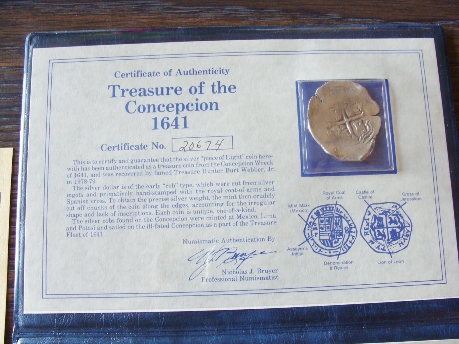 1641 Spanish/Mexico 8 Reales Shipwreck large Silver coin. Treasure Concepcion