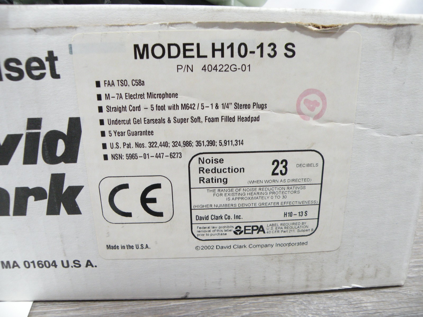David Clark H10-13 S Aviation Headset P/N 40422G-01 Pilot Headset w/ Box
