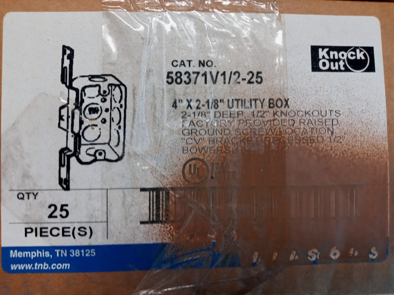 (Box Of 25) Steel City 58371-1/2 Utility Outlet Box