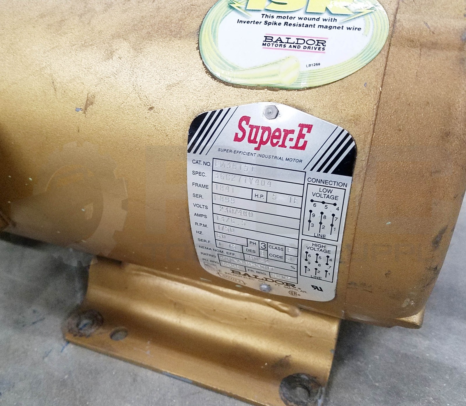 BALDOR EM3615T MOTOR 5HP 3PH 1750RPM FR: 184T, SPEC: 36G271Y404