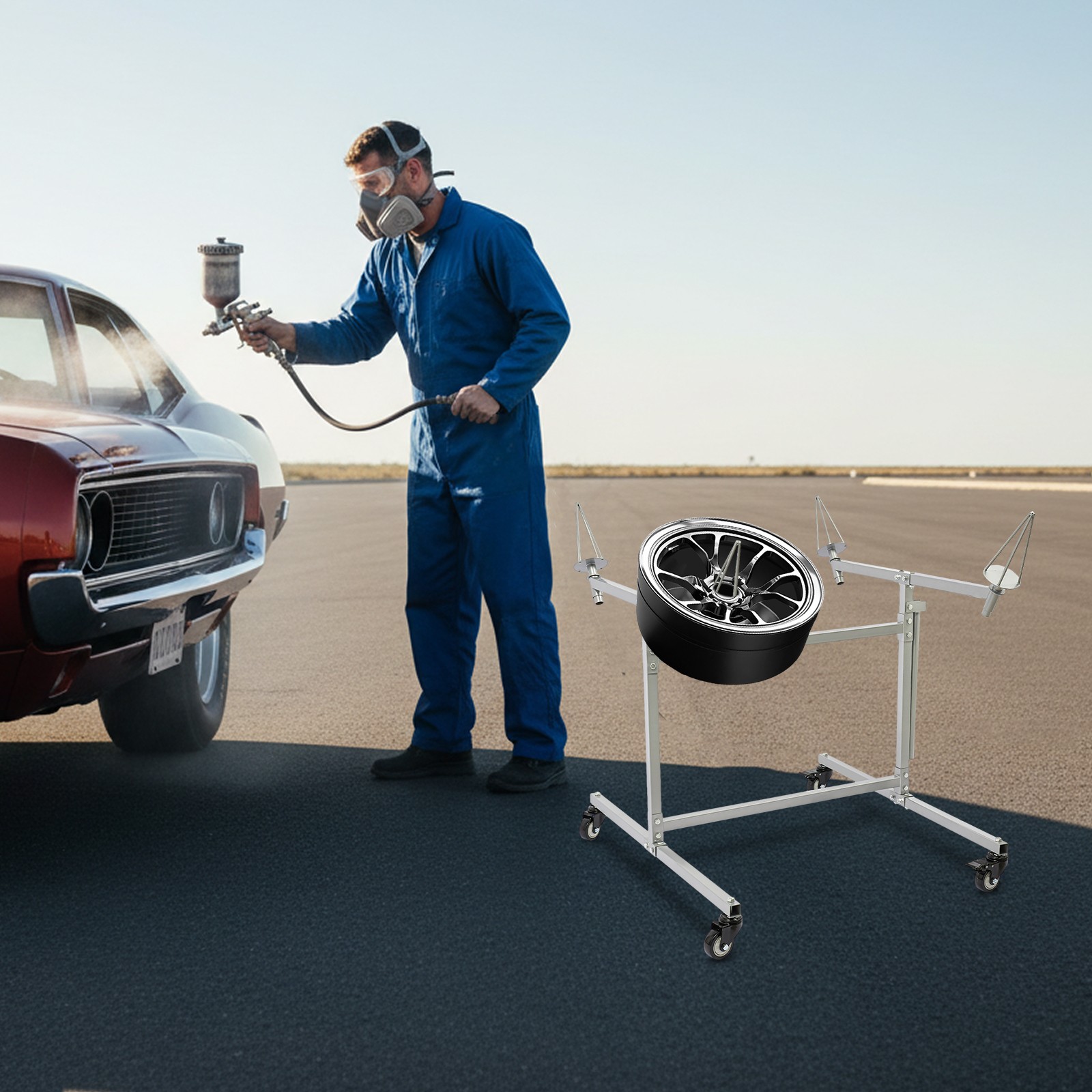 Mobile Wheel Rim Painting Stand F02 With Swivel Casters 300lbs Heavy Duty Rack