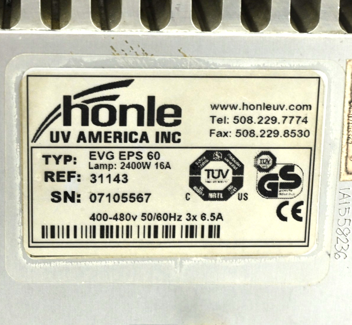 Honle EVG EPS60 031143.R Power Supply Unit 2400W 16A 400-480V 50/60Hz, CX436-K01