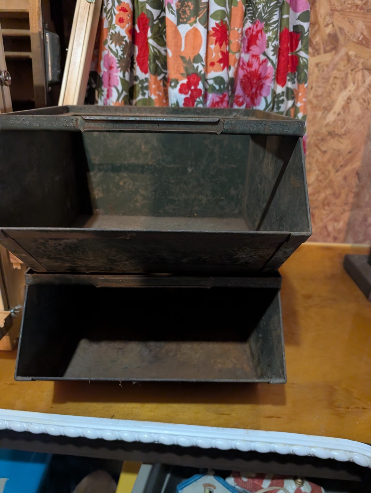 Metal Parts Bin With Handles Stacking Box Industrial vintage
