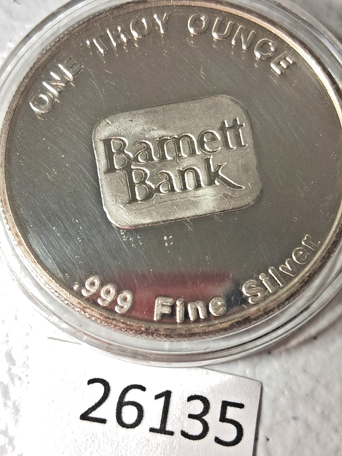.999 Silver Silver 1 oz Round Barnett Bank W.B. Barnett Founder 1877 bb9