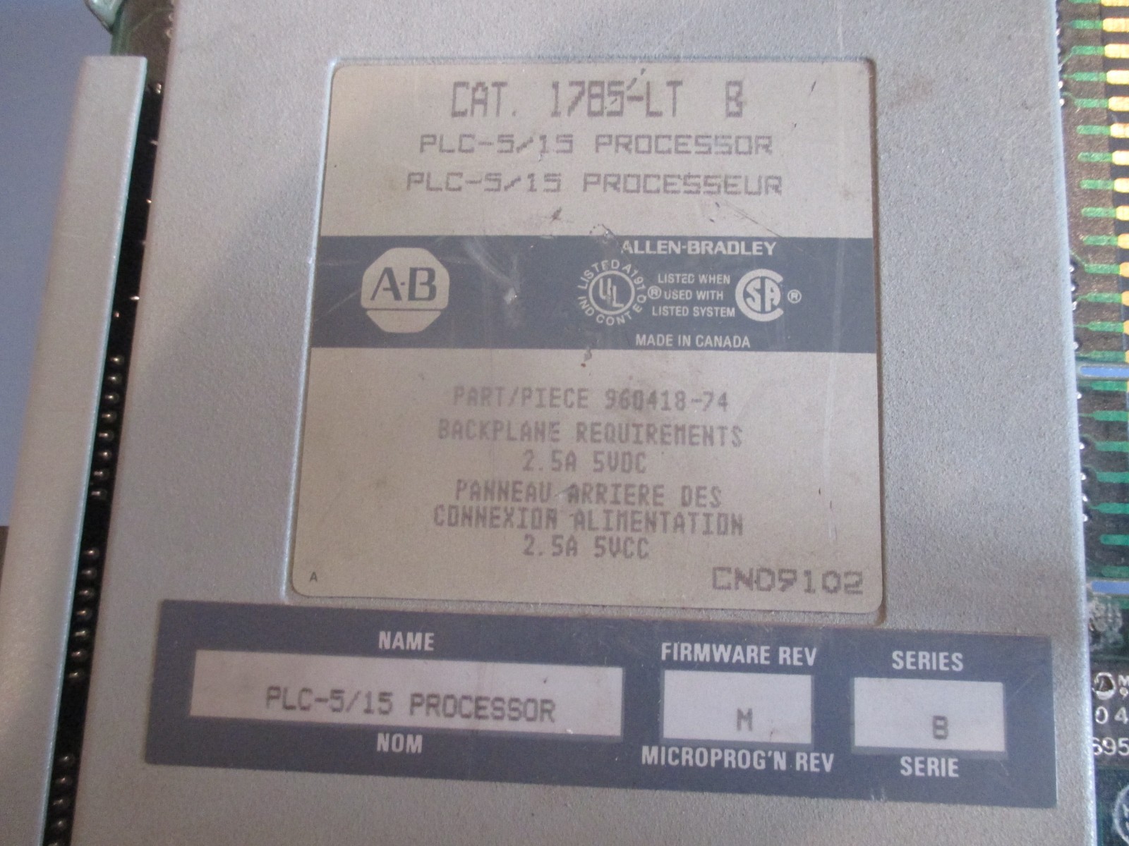Allen Bradley PLC-5/15 Processor Module 1785-LTB 1785-LT/B 1785-LT B Series