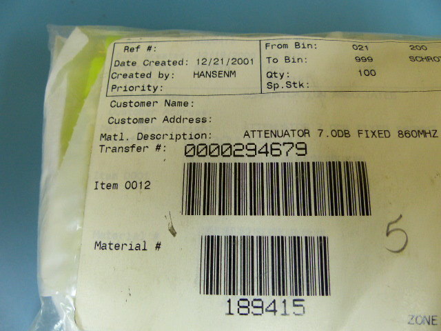 Scientific Atlanta 189415 Qty of 20 per Lot 7dB ATTENUATOR TO5 860MHZ 75 OHM