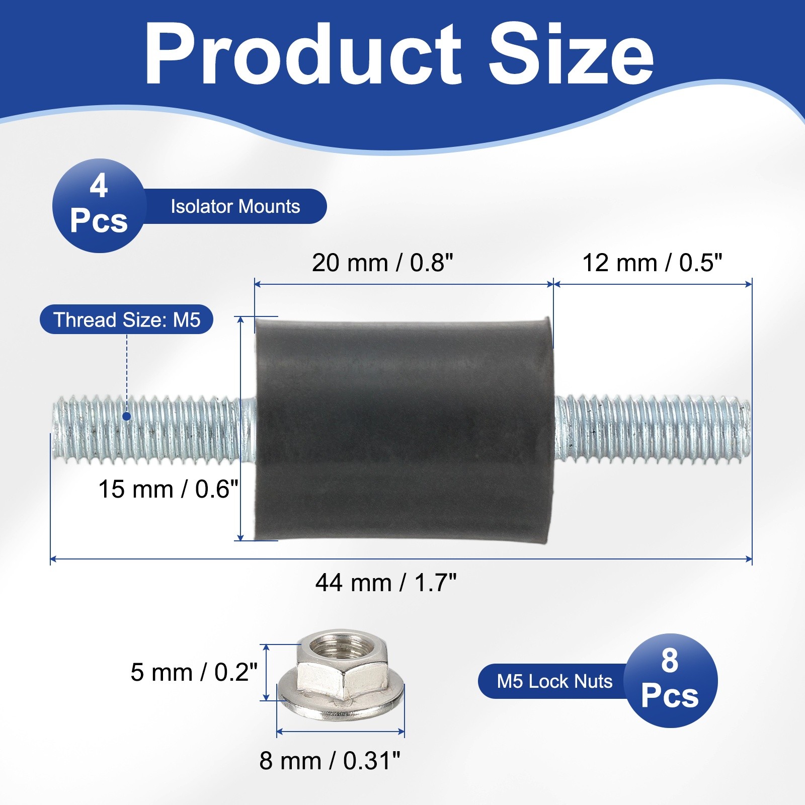 M5-15x20mm Rubber Isolator Mounts Vibration Studs Shock Absorber, 4Pcs (44mm)