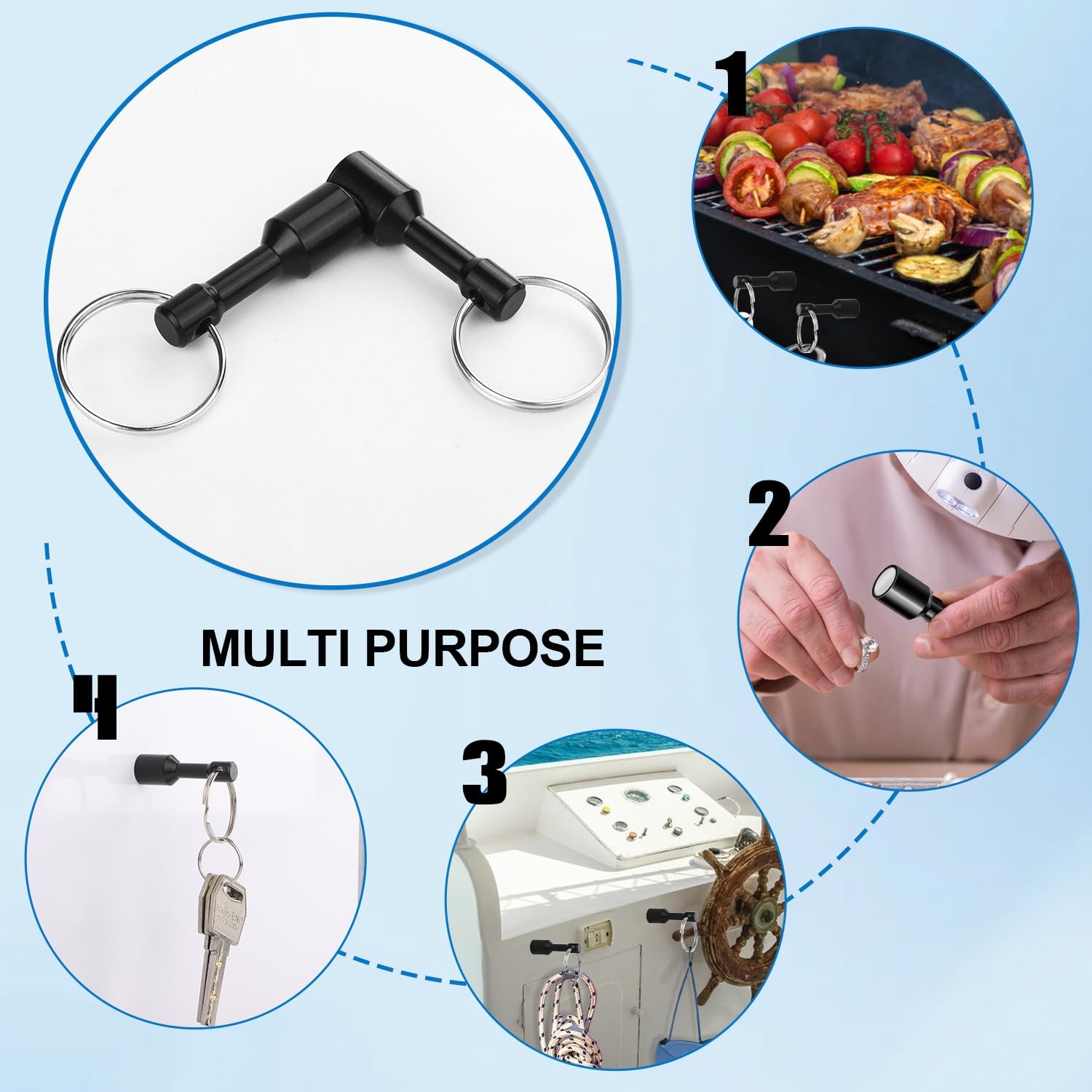 VSKIZ Keychain Magnets, Magnetic Key Chai n for Testing Brass, 12 Pack, Black