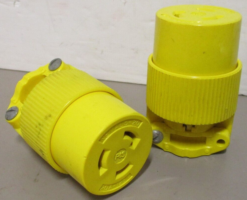 x2 P&S Twist-Lock Cord Plug End Female 20A 125V 2-Pole 3-Wire Grounded Yellow