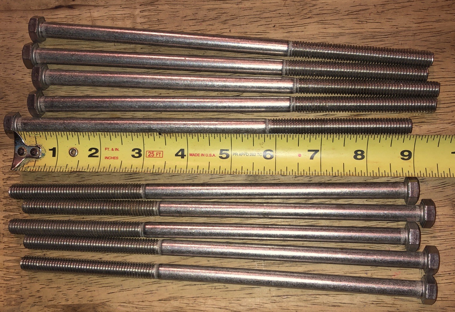 Lot 10 3/8-16 X 9” Length Stainless Steel Hex Head Bolts F593C