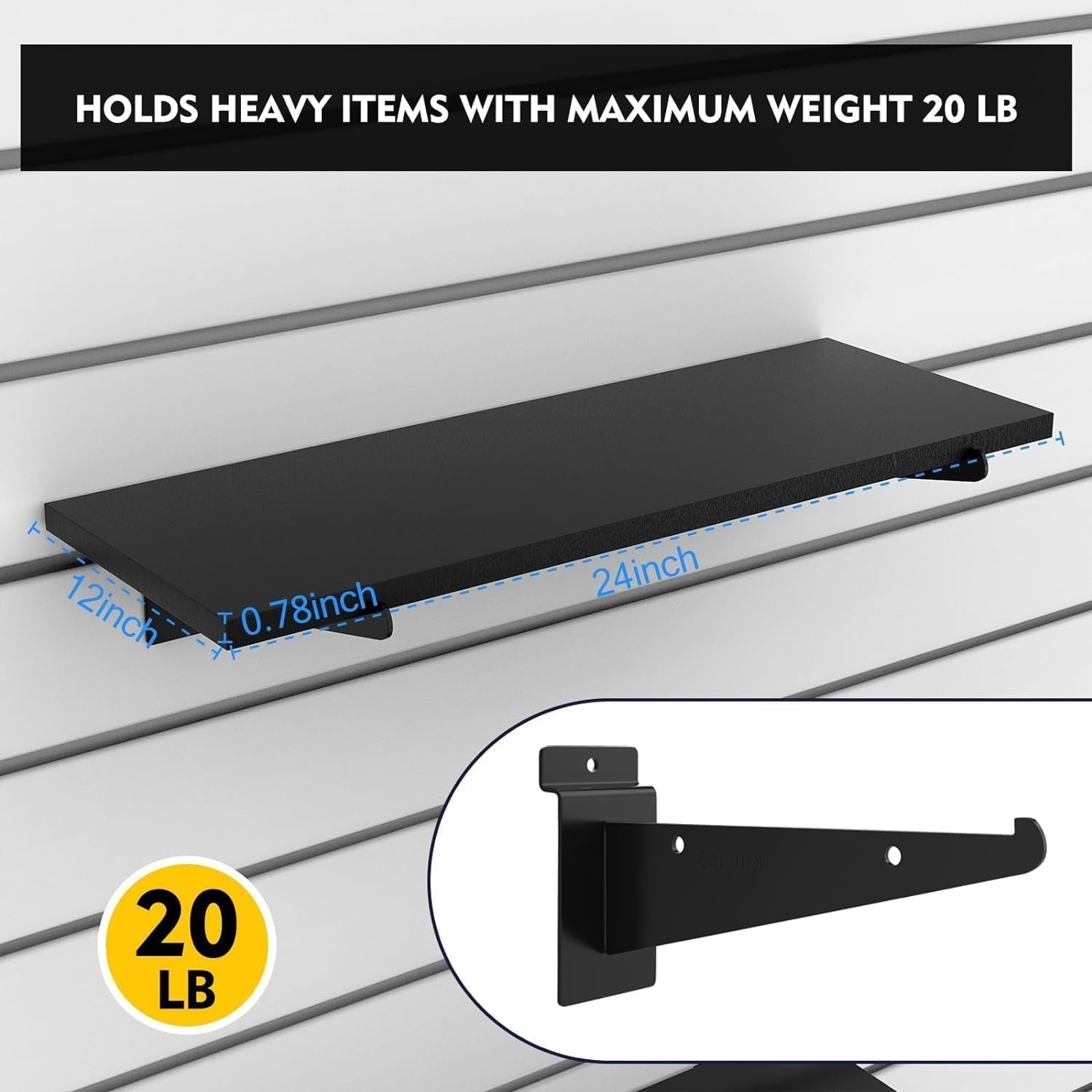 8 Pack Wooden Slatwall Shelf, 23.6″D x 11.8″W Slatwall Shelves with Metal Bra…