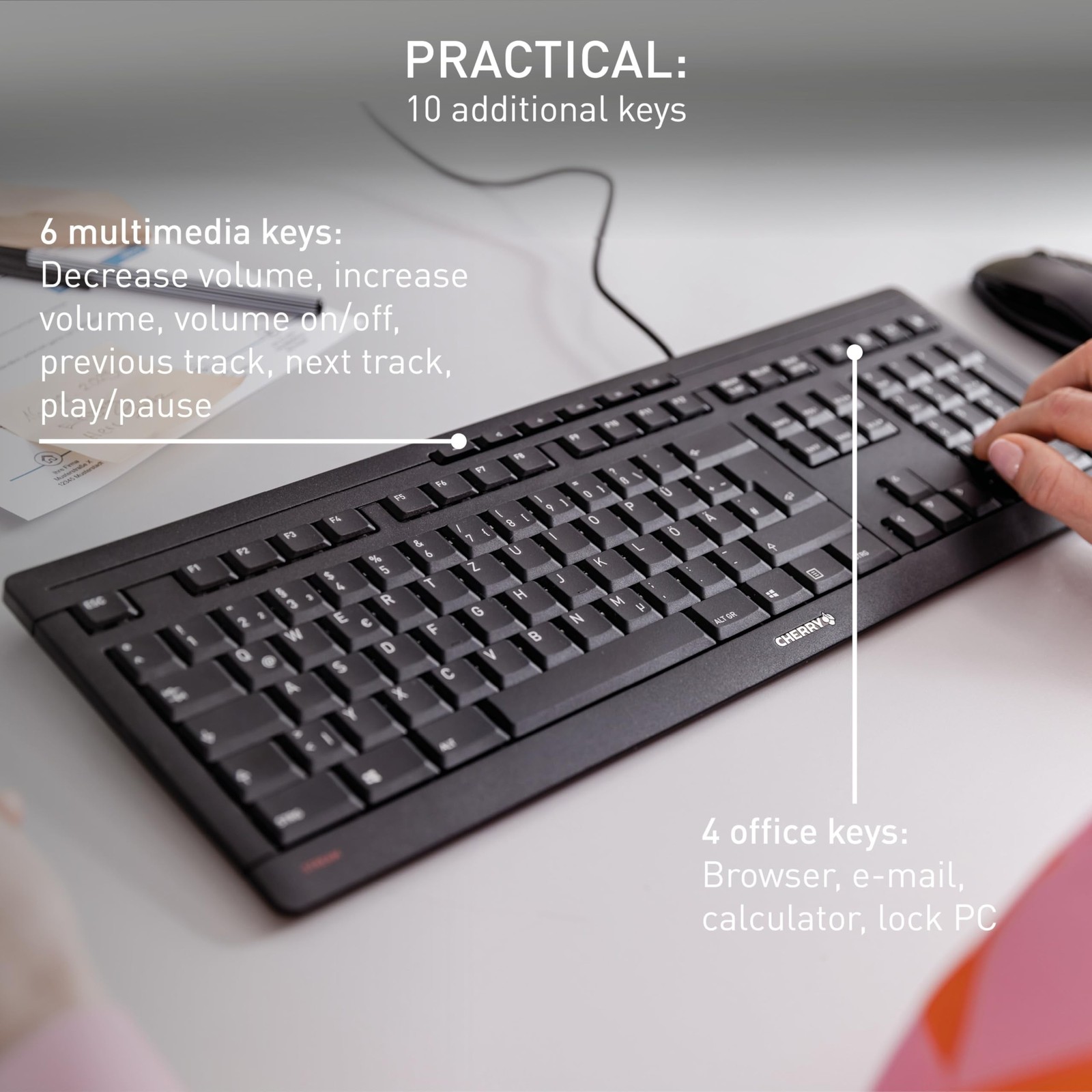 Cherry Stream Keyboard Wired USB SX Scissors Mechanism QWERTY Whisper-Quiet S…