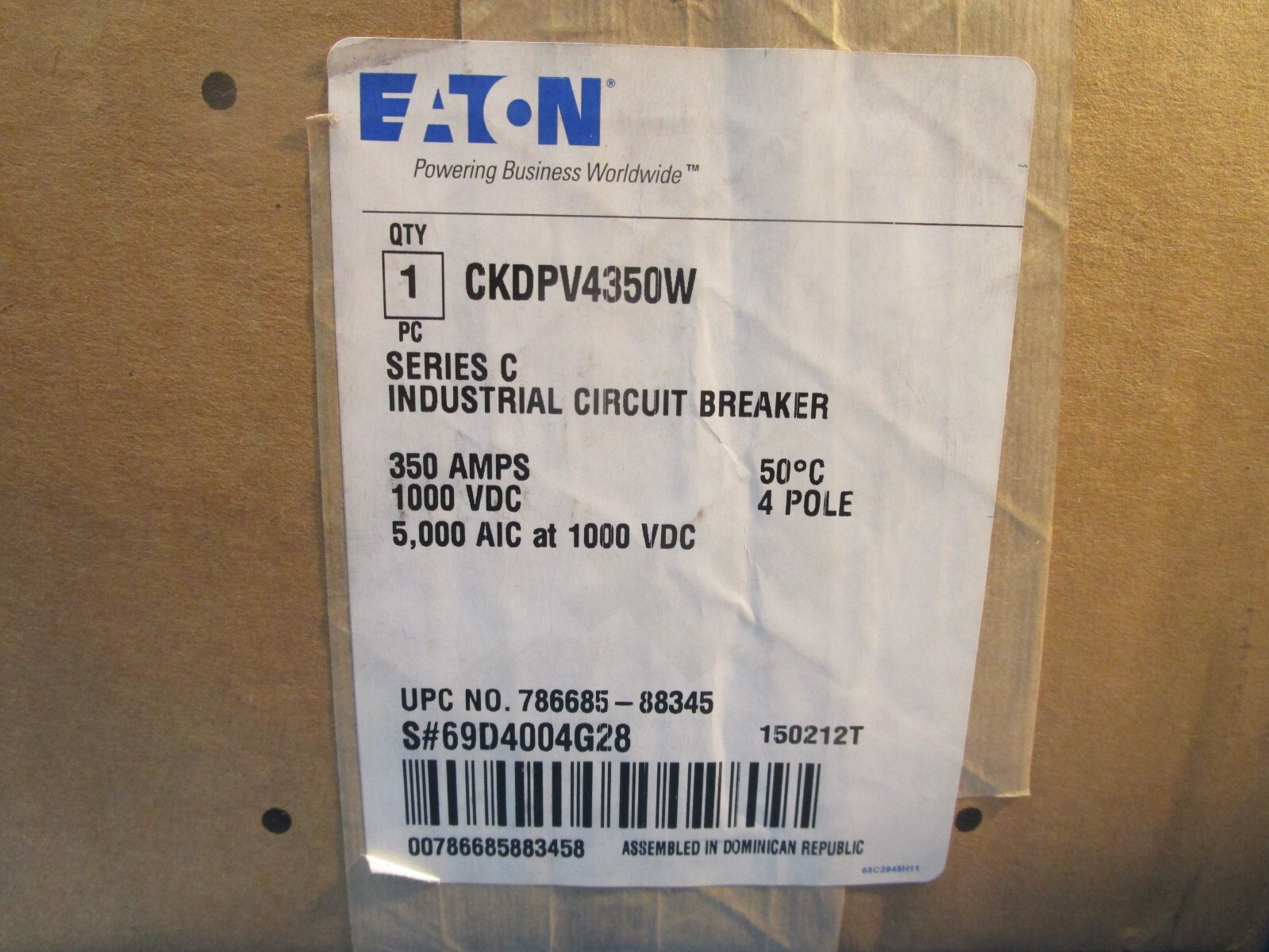 Eaton CKDPV4350W, Molded Case Breakers (MCCBs) K 4P 350A 1000V 50/60Hz 3Ph K