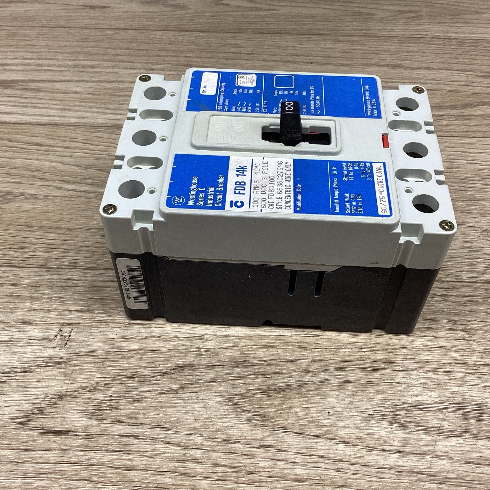 WESTINGHOUSE SER. C FDB 14K 100A 3P 600V FDB3100 CIRCUIT BREAKER #813D100PR6*CO