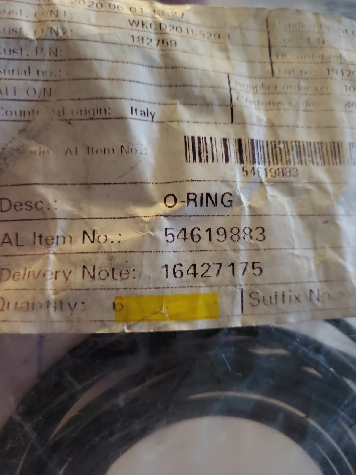 Alfa Laval O-Ring Part #54619883 Genuine Parts