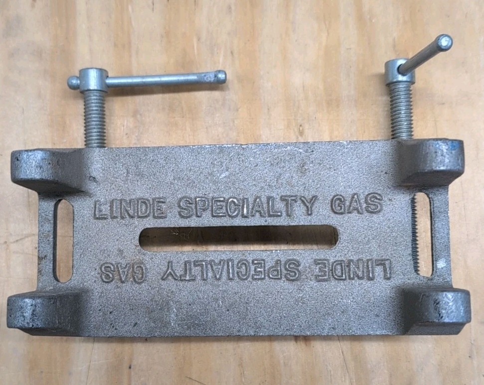 Vintage Adjustable Gas Tank Vise Bracket Clamp by Linde Specialty Gas