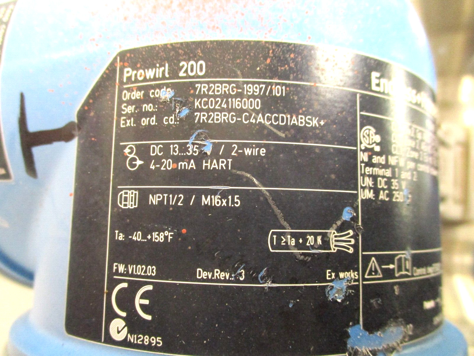 ENDRESS HAUSER 1-1/2″ 300 PROLINE PROWIRL-R-200 VORTEX FLOW METER, 7R2BRG-1997