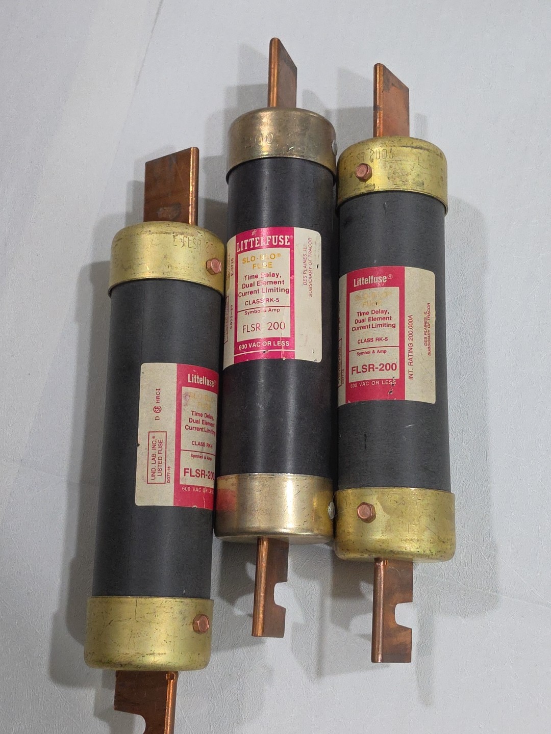LOT OF 2 Littelfuse FLSR-200 200 Amp Slo-Blo Time Delay Fuses