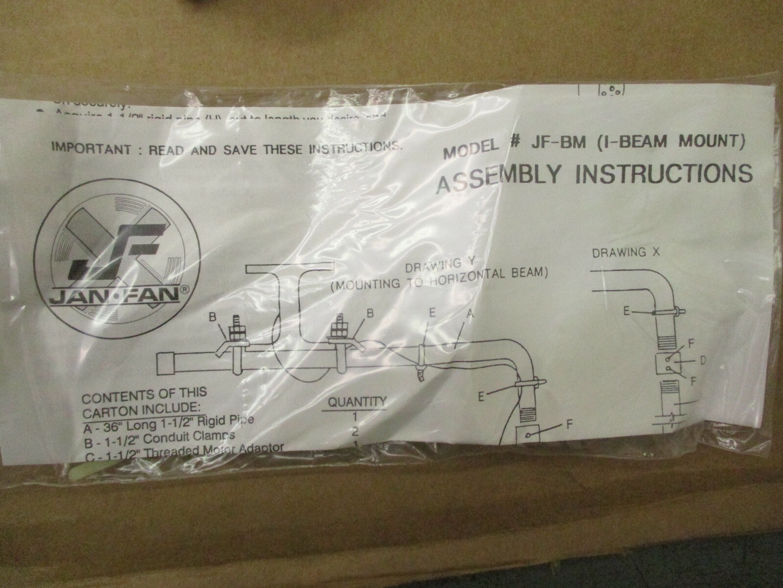 New Open Box Jan Fan JF-BM I-Beam Mount Galvanized Steel A2364MO