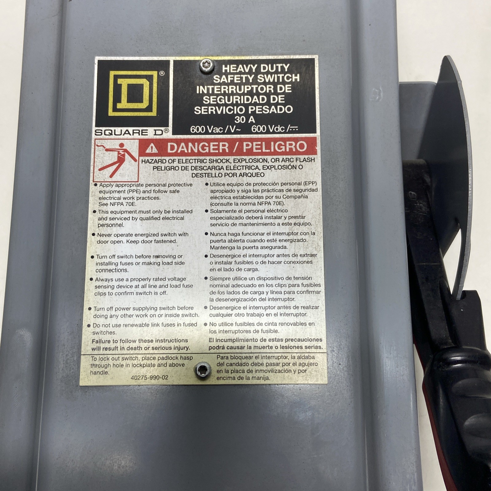 NEW Square D AL-40 30A 60VAC Heavy Duty Safety Switch *FREE SHIPPING*
