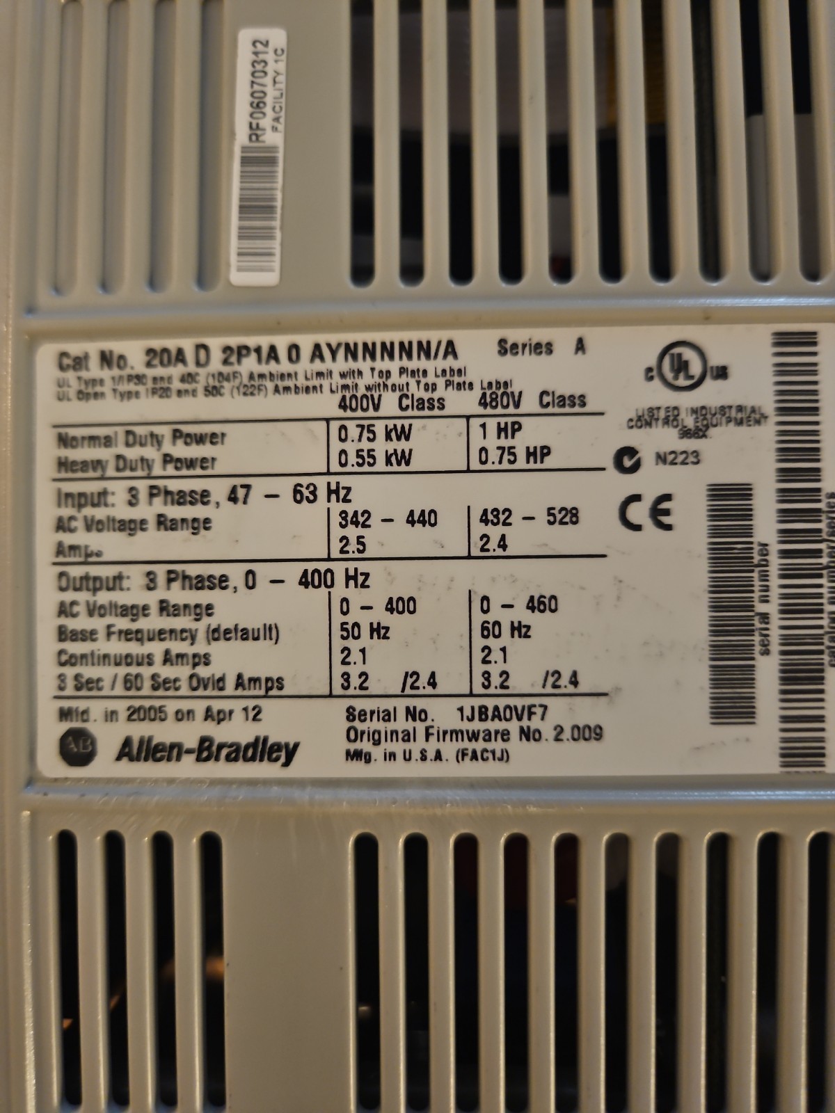 NEW ALLEN-BRADLEY POWERFLEX AC DRIVE 20AD2P1A0AYNNNNN/A